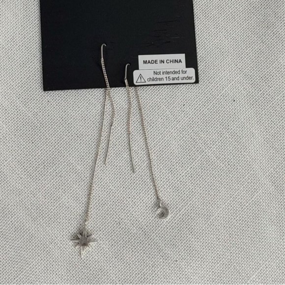 AllSaints Earrings Star Moon Threader earrings dangle Silver Celestial - Picture 8 of 11